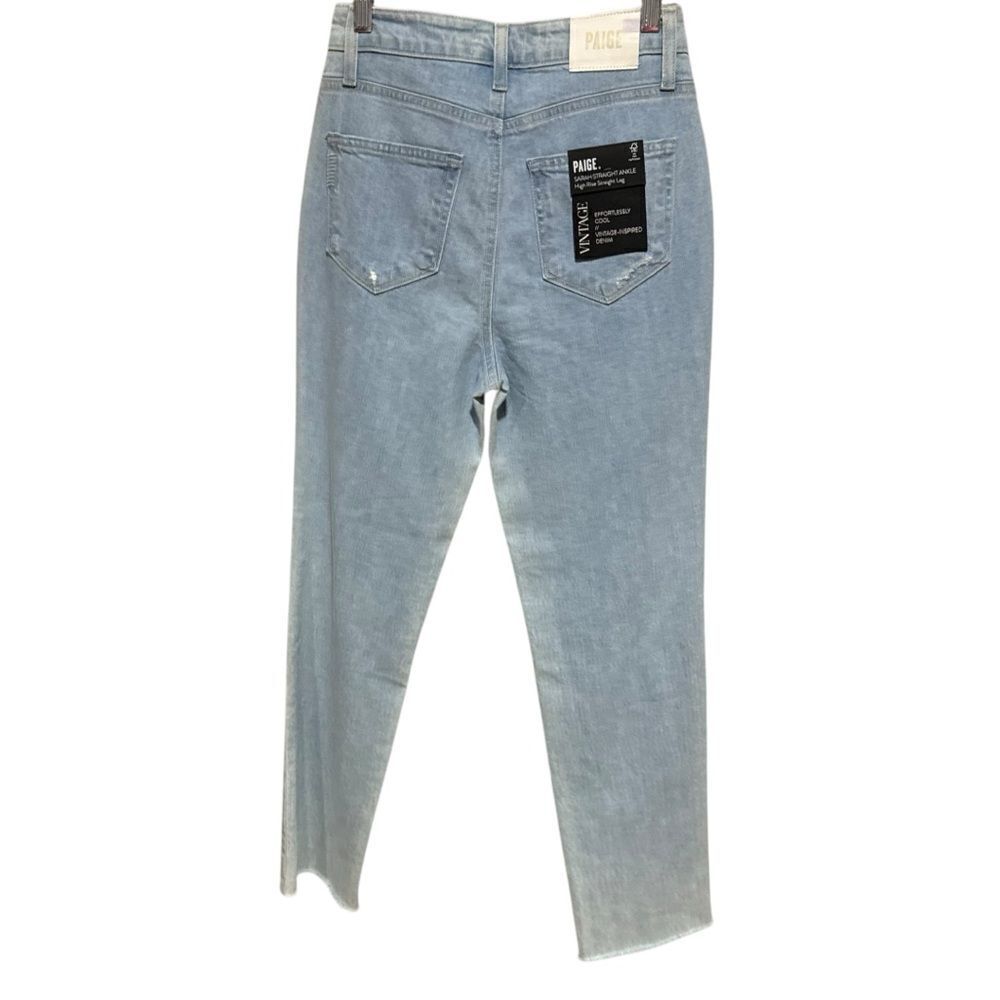Revolve Paige SARAH STRAIGHT ANKLE High Rise Straight Leg Jeans Crash Destructed - Picture 5 of 8